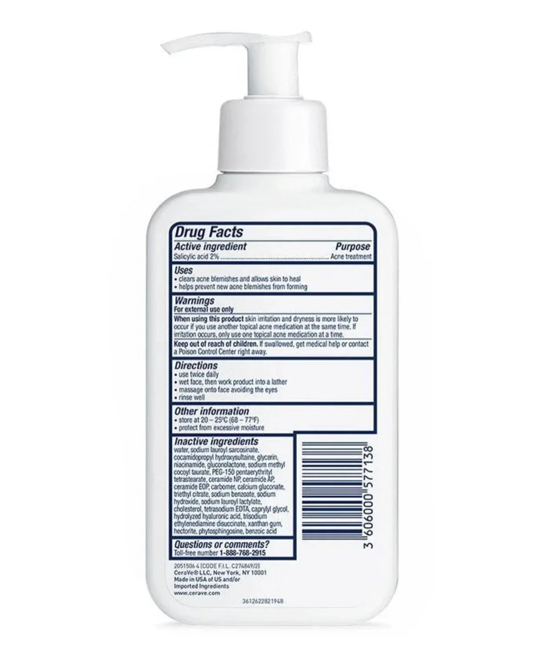 CERAVE ACNE CONTROL CLEANSER 2% SALICYLIC ACID ACNE TREATMENT 237ML