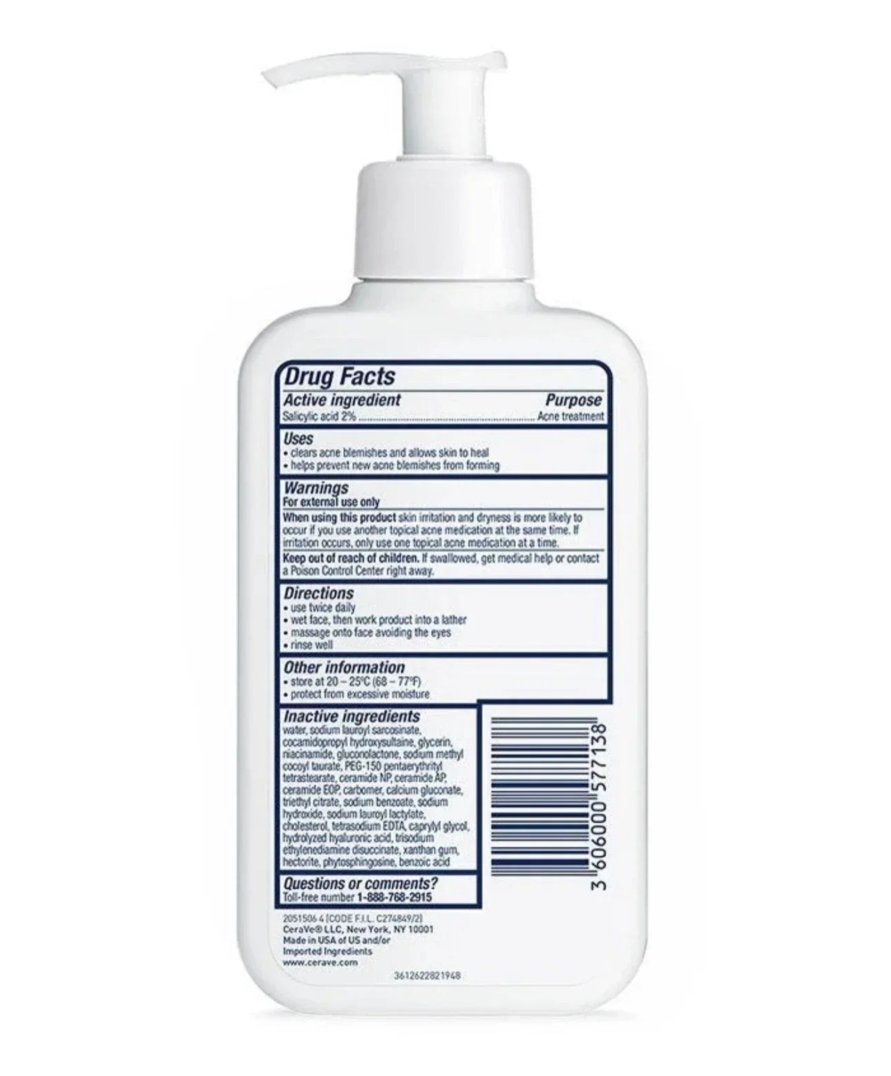CERAVE ACNE CONTROL CLEANSER 2% SALICYLIC ACID ACNE TREATMENT 237ML