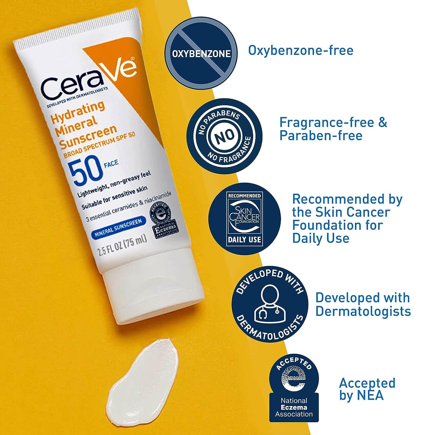 CeraVe | 100% Mineral Hydrating Sunscreen SPF 50 | 75ml / 2.5oz
