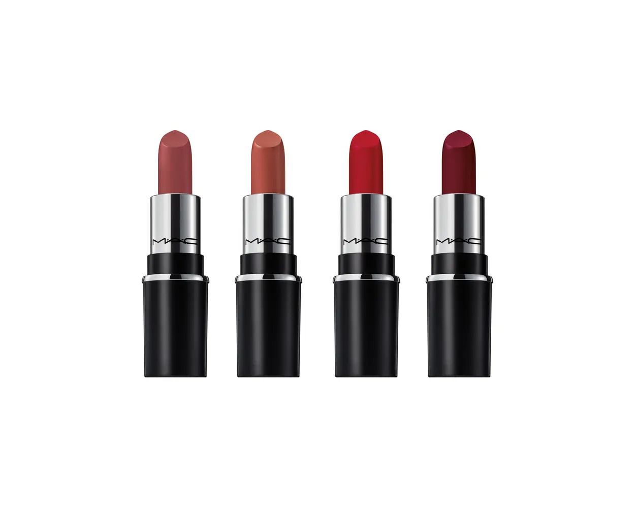 MAC Lipstick Travel Set (Pack of 4)Shades: Ruby Woo | Velvet Teddy | Mehr | Warm Teddy