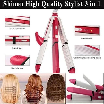 Hair Straightener and Curler, 3-in-1 Ceramic Hair Curling Iron &amp; Hair Straighteners &amp; Crimper Hair Styler Tools Flat Iron with Worldwide Dual Voltage 100~240V